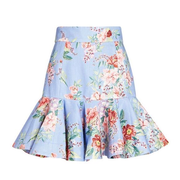 Zimmermann Blue Bellitude Flip Linen Floral Fluted Spring Peplum Mini Skirt - Picture 5 of 16